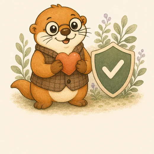 Professor Pebbles holding a heart beside a shield